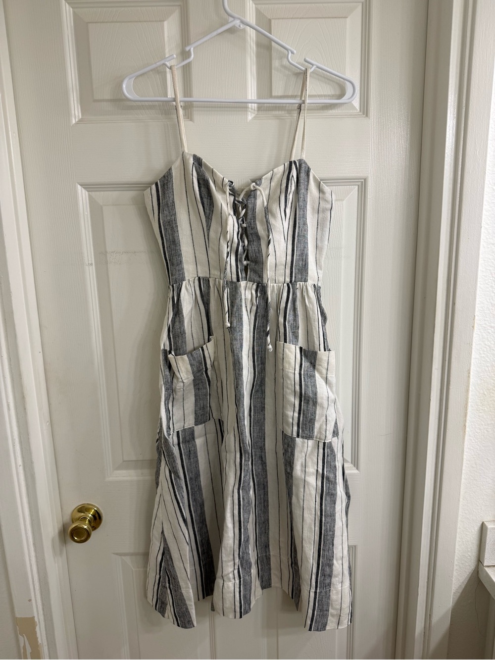 Reformation Ellen (Louisiana Stripe)Lace-Up Midi Linen Dress -Sz 2 - Picture 5 of 6